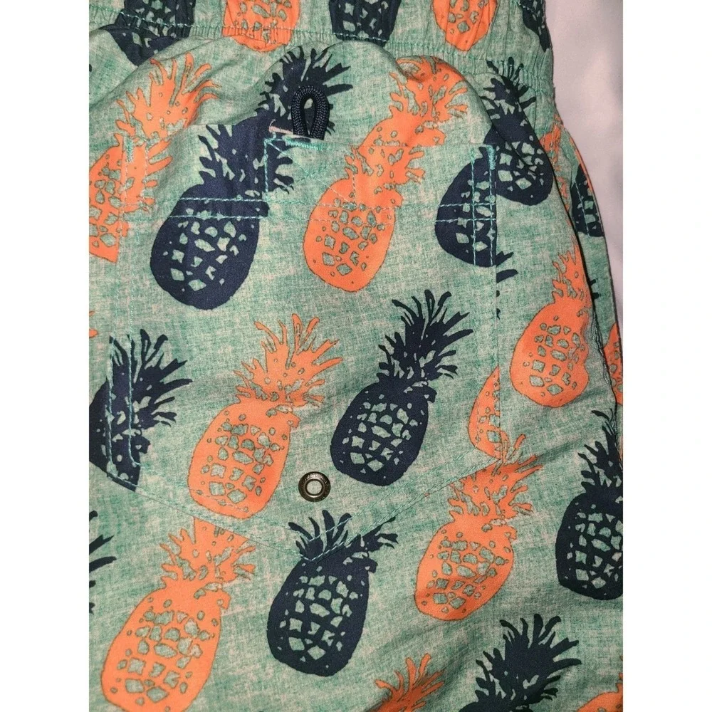 Lands End Swim Trunks Large 36-38 Green Pineapple Print Drawstring Mesh Lined